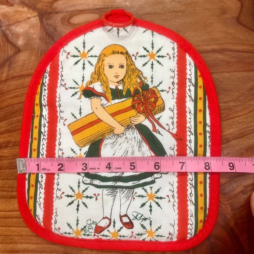 Vintage Christmas Girl Present Kitchen & Holly Hobbie Wisher Joy Pot Holders